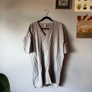 Moss Grey Naima Dress with 3/4 Sleeves in Oak Linen size Small